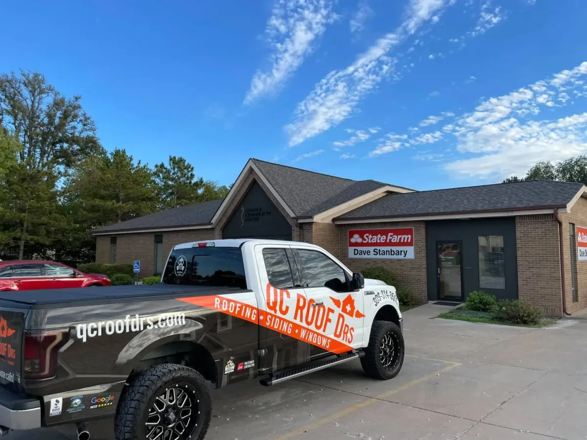 Roof Drs truck at a commercial project site